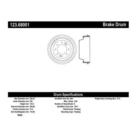 Centric C-Tek Standard Brake Drum, C-Tek 123.68001